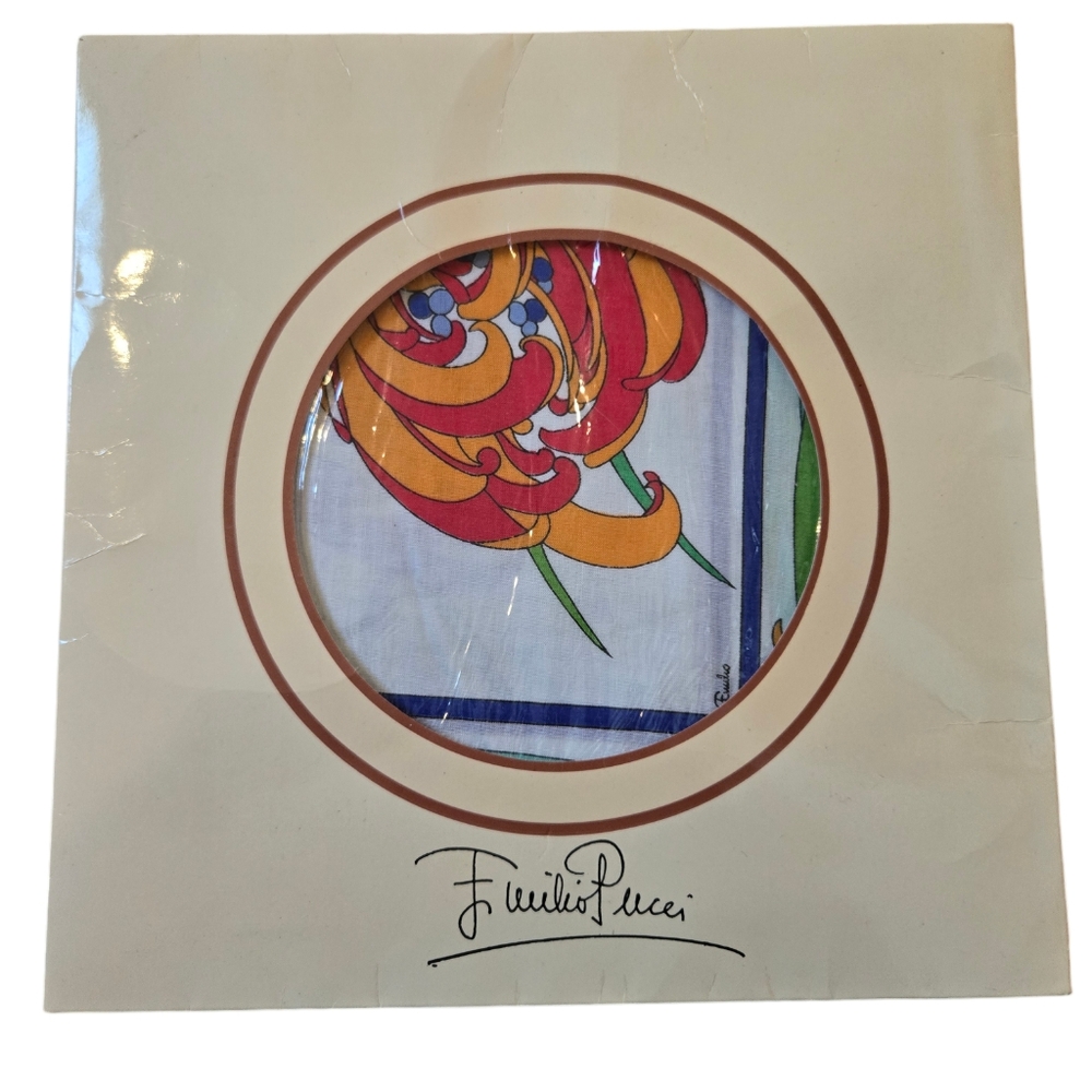 EMILIO PUCCI Italy Vintage Scarf Wrap Cotton Floral Iris Pattern RARE